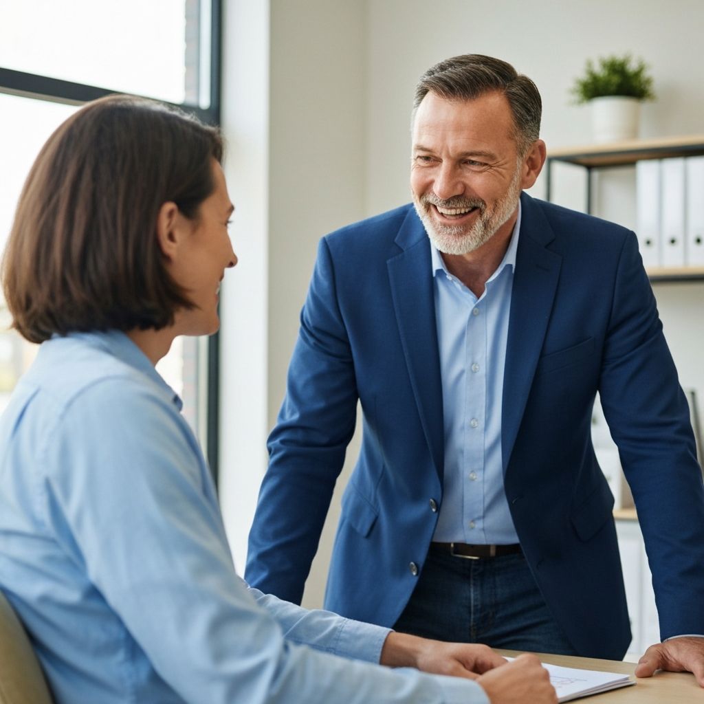 Friendly insurance agent helping a customer